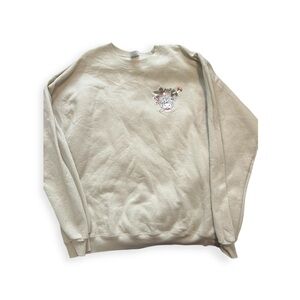 Custom Made! Woman’s Fleece Beige Sweater with Cow Christmas Graphic size Large